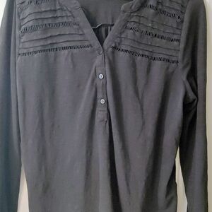 Style & Co. Black Long-Sleeve Henley with Pintuck Yoke